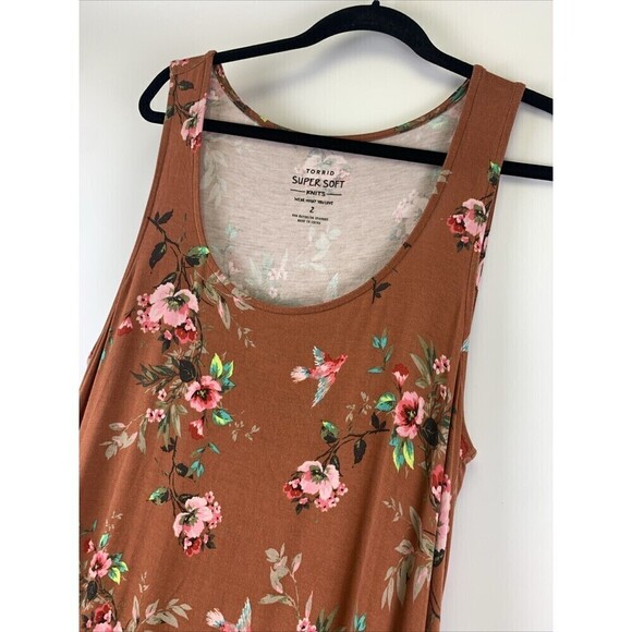 Torrid Orange Floral Super Soft Midi Dress Scoop Tank 14939048 Womens Plus 2X - Picture 4 of 13